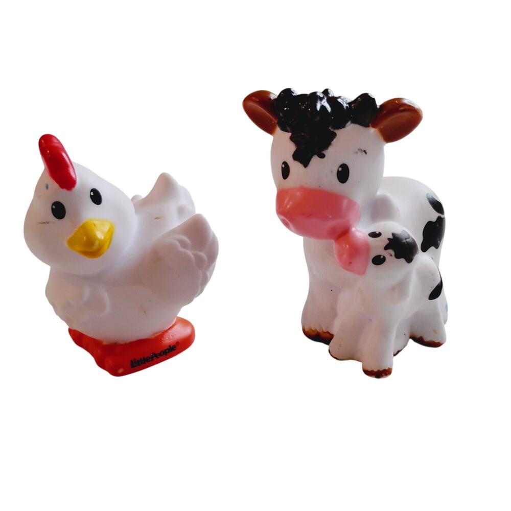 Fisher-Price Little People Cow Mama and Baby Rooster Figures Barnyard Farm Set